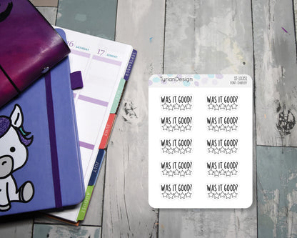 Was it Good Stickers | 10 stickers per sheet 1.1" x .6"each | Charlie Font