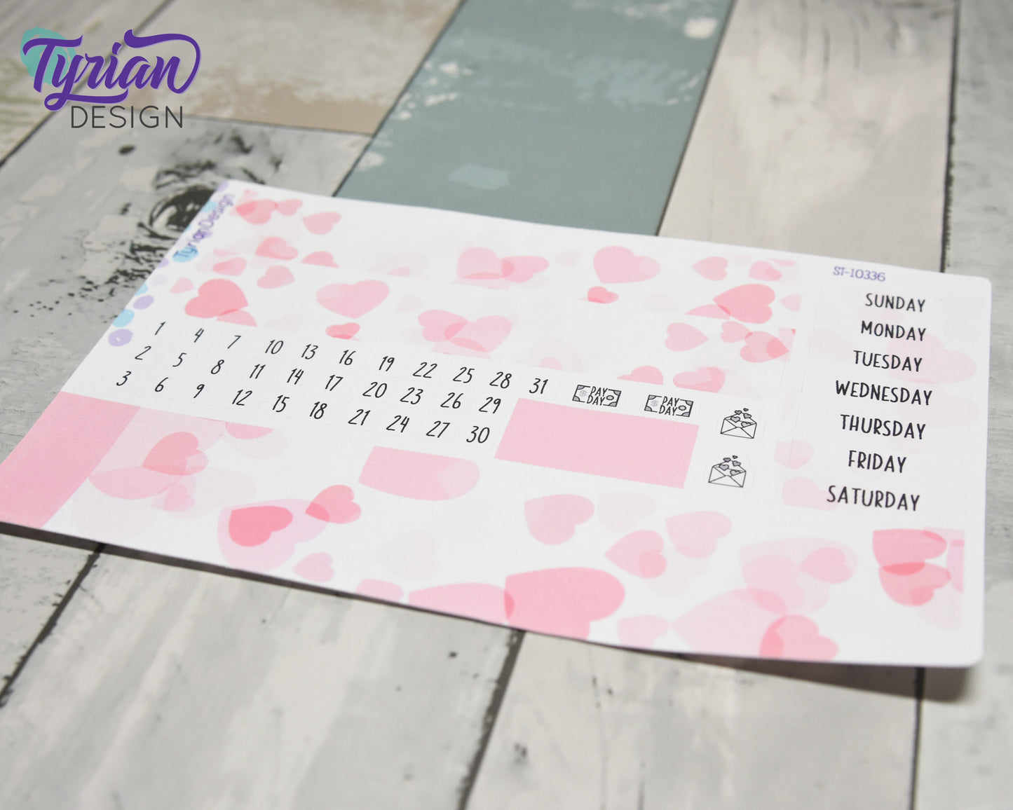 Falling Hearts Monthly Kit | Hobonichi Cousin | Monthly kit A5 | Simple Hobonichi Kit | Sunday or Monday Start | 5x7 Sheet | 47 Stickers