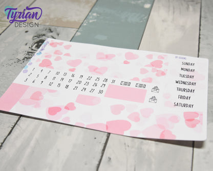 Falling Hearts Monthly Kit | Hobonichi Cousin | Monthly kit A5 | Simple Hobonichi Kit | Sunday or Monday Start | 5x7 Sheet | 47 Stickers