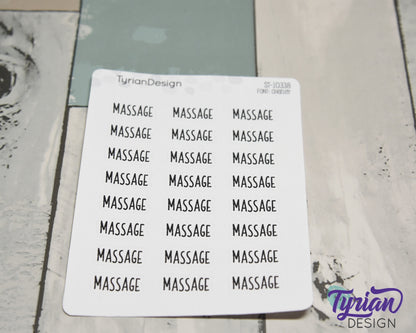 Massage Stickers |  .77" x .35" each | 24 Stickers | Charley Font.