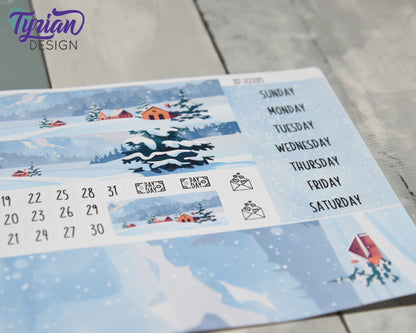 Winter Scene Monthly Kit | Hobonichi Cousin | Monthly kit A5 | Simple Hobonichi Kit | Sunday or Monday Start | 5x7 Sheet | 47 Stickers