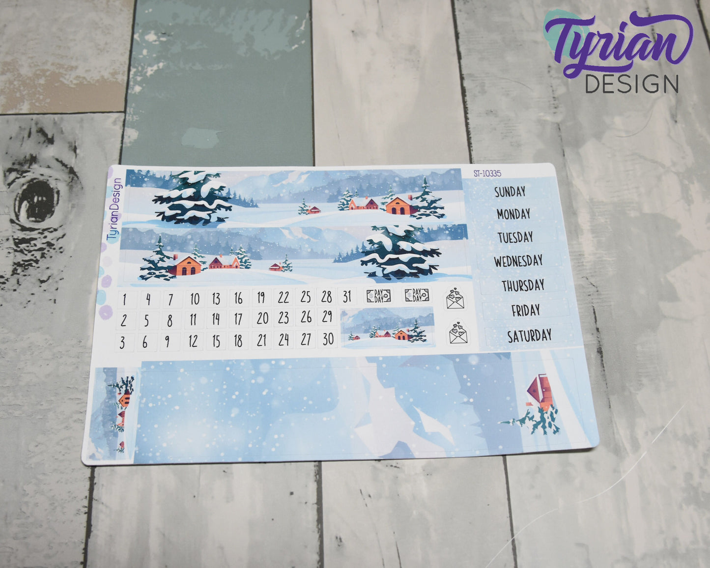 Winter Scene Monthly Kit | Hobonichi Cousin | Monthly kit A5 | Simple Hobonichi Kit | Sunday or Monday Start | 5x7 Sheet | 47 Stickers