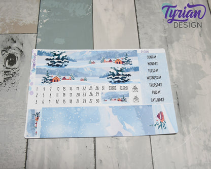 Winter Scene Monthly Kit | Hobonichi Cousin | Monthly kit A5 | Simple Hobonichi Kit | Sunday or Monday Start | 5x7 Sheet | 47 Stickers