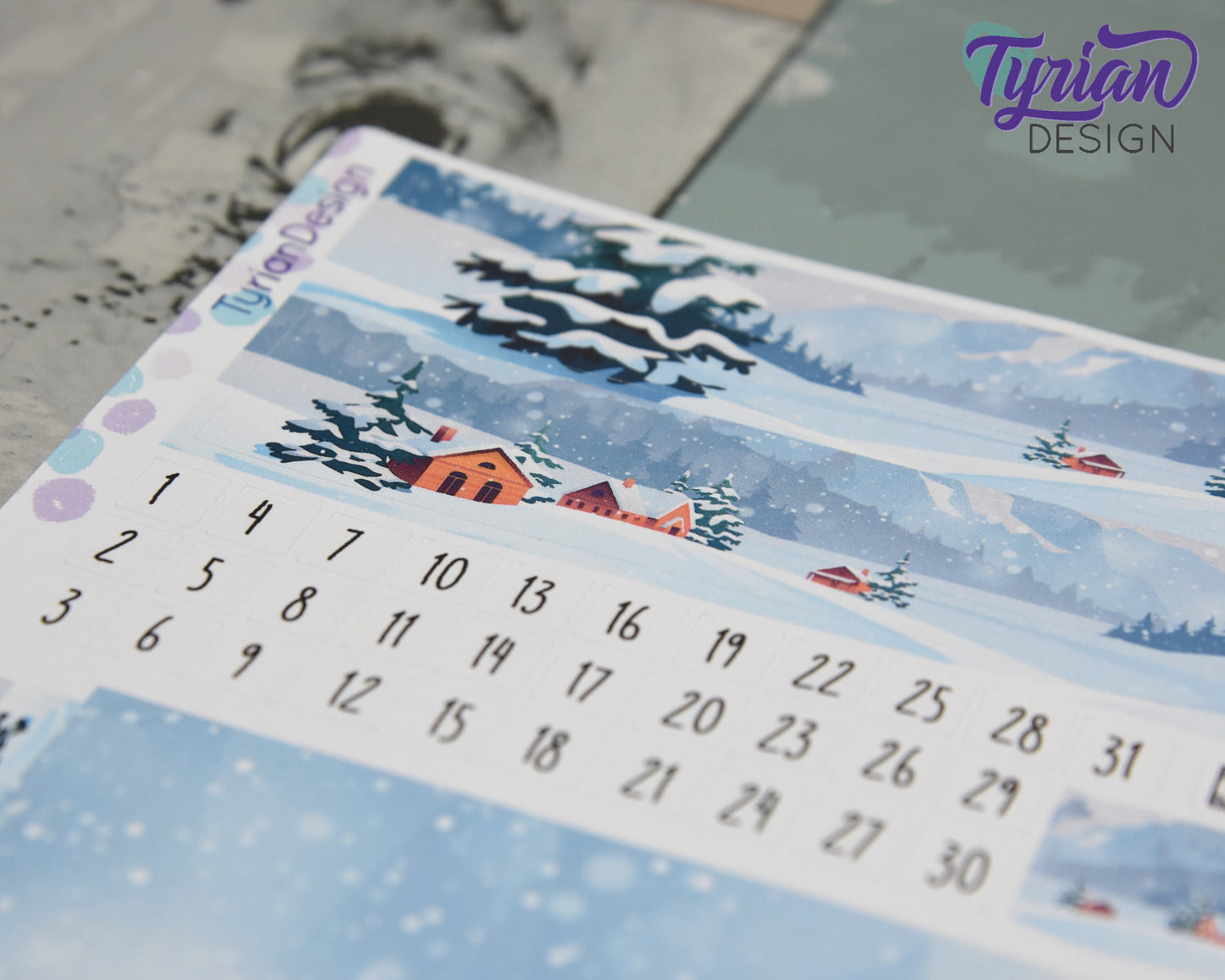 Winter Scene Monthly Kit | Hobonichi Cousin | Monthly kit A5 | Simple Hobonichi Kit | Sunday or Monday Start | 5x7 Sheet | 47 Stickers