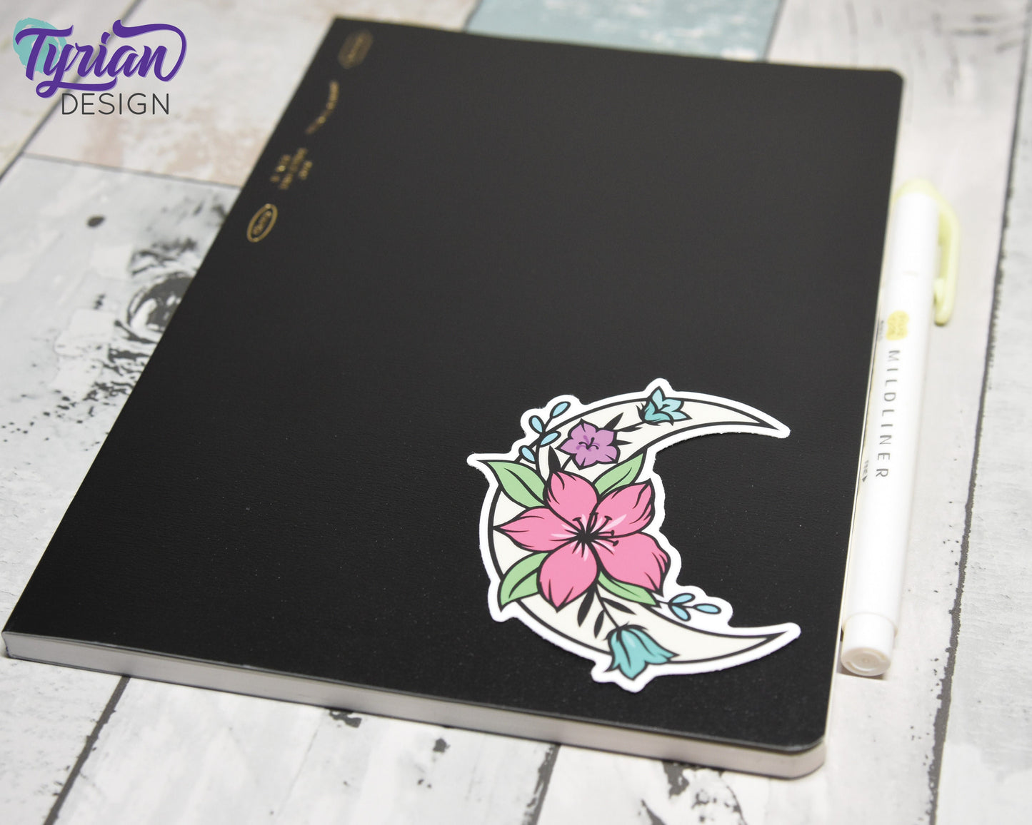 Spring Flower Moon Vinyl Sticker | high quality weather proof vinyl | 2.5 x 3" | Moon with Flowers Bright Spring Colors