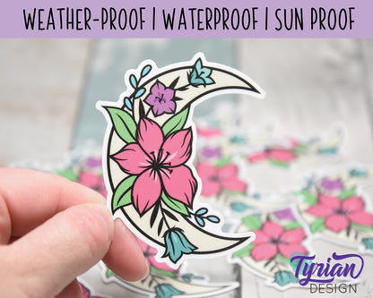 Spring Flower Moon Vinyl Sticker | high quality weather proof vinyl | 2.5 x 3" | Moon with Flowers Bright Spring Colors