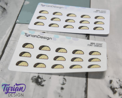 Mini Taco Stickers | Mini Sheet of Tacos| Taco Tuesday | 15 Stickers | .54 x .37" each | 3.375" x 2.125" Mini Sheet | White or Clear Matte
