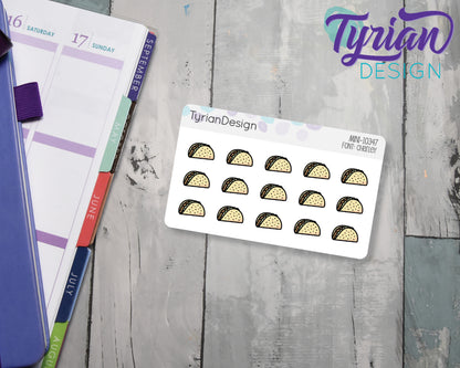 Mini Taco Stickers | Mini Sheet of Tacos| Taco Tuesday | 15 Stickers | .54 x .37" each | 3.375" x 2.125" Mini Sheet | White or Clear Matte