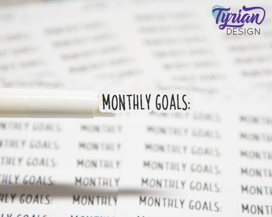 Monthly Goals Stickers |  1.34" x .35" each | 16 Stickers | Charley Font