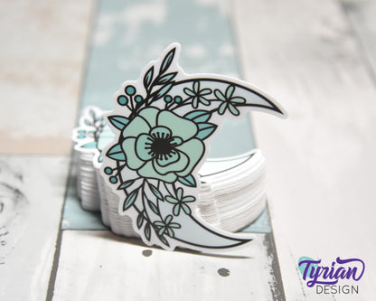 Turquoise Moon Vinyl Sticker | High quality weather proof vinyl | 2.5 x 3" | Monotone Moon  Pastel sticker | Shades of Turquoise
