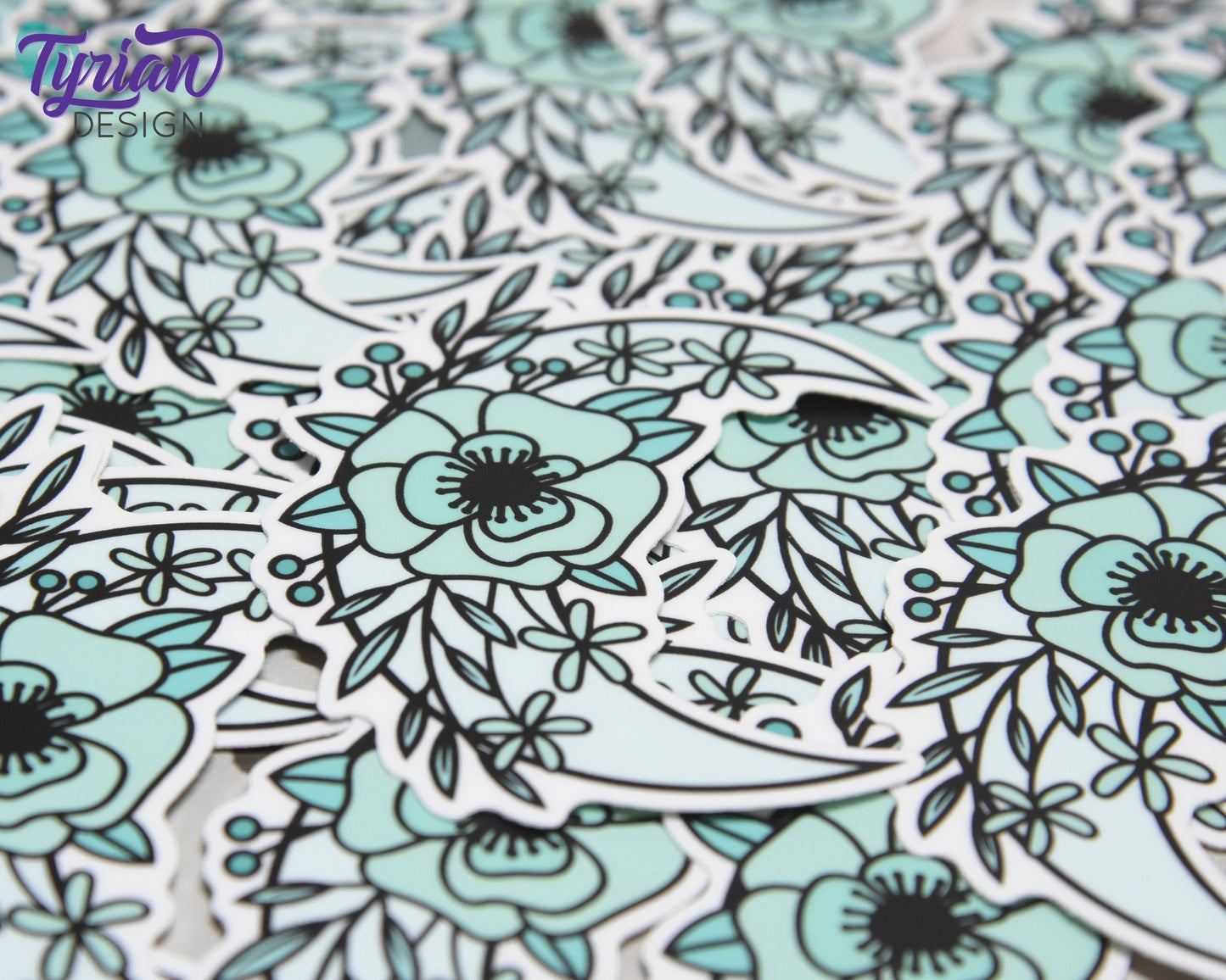 Turquoise Moon Vinyl Sticker | High quality weather proof vinyl | 2.5 x 3" | Monotone Moon  Pastel sticker | Shades of Turquoise