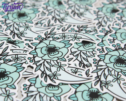 Turquoise Moon Vinyl Sticker | High quality weather proof vinyl | 2.5 x 3" | Monotone Moon  Pastel sticker | Shades of Turquoise