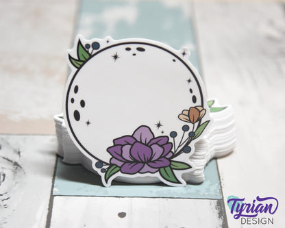 Full Moon Vinyl Sticker | High quality weather proof vinyl | 3" | Full Moon with Flowers sticker | Moon Sticker