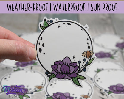 Full Moon Vinyl Sticker | High quality weather proof vinyl | 3" | Full Moon with Flowers sticker | Moon Sticker