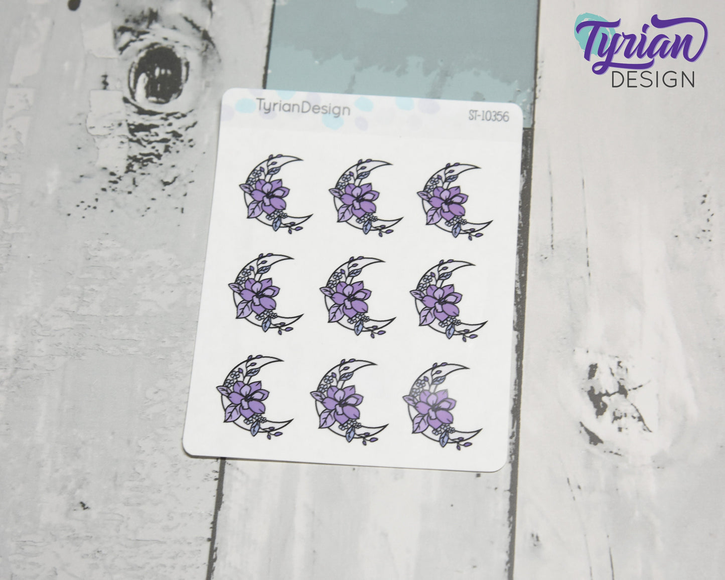 Purple Moon Stickers | Moon with Flowers | 9 Stickers per sheet | 1 x 1" Sticker size | | 3.5 x 4.5" Sheet | White or Clear Matte
