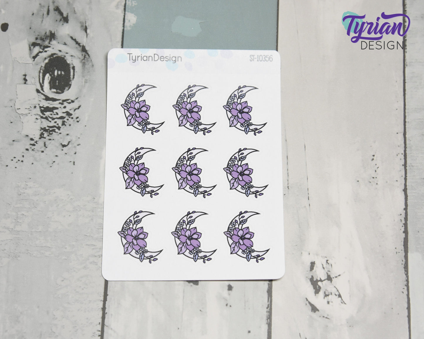 Purple Moon Stickers | Moon with Flowers | 9 Stickers per sheet | 1 x 1" Sticker size | | 3.5 x 4.5" Sheet | White or Clear Matte