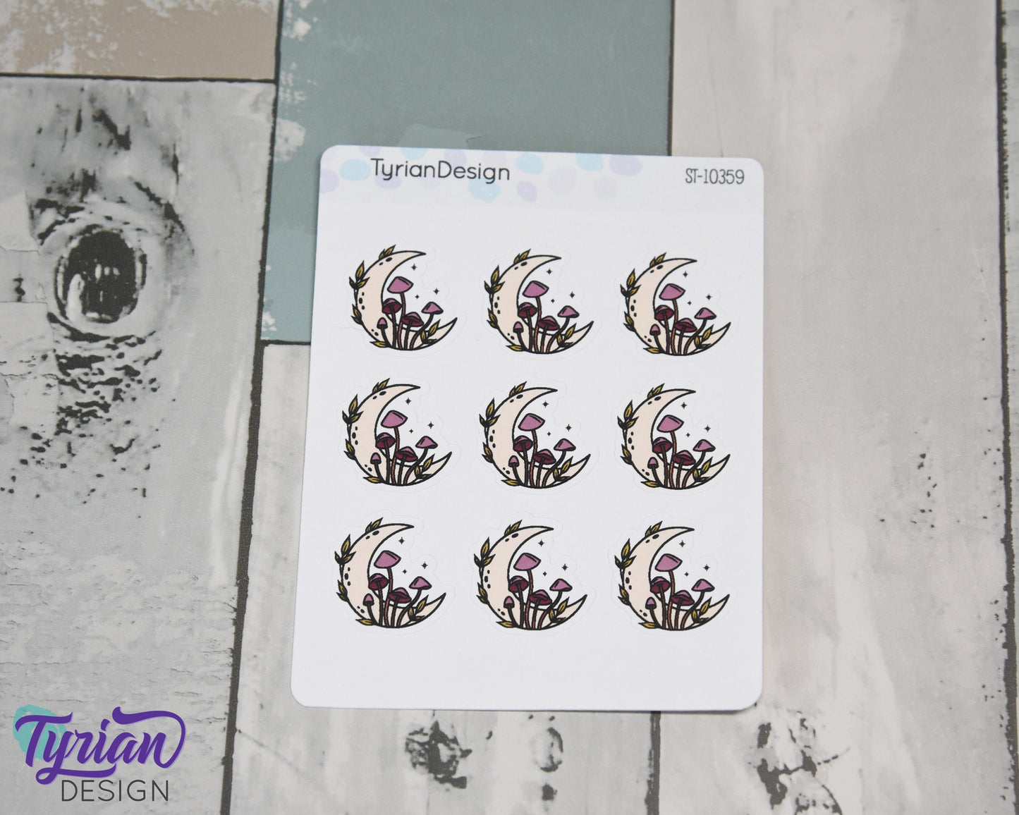 Fall Moon Stickers | Moon with Mushrooms | 9 Stickers per sheet | 1 x 1" Sticker size | | 3.5 x 4.5" Sheet | White or Clear Matte