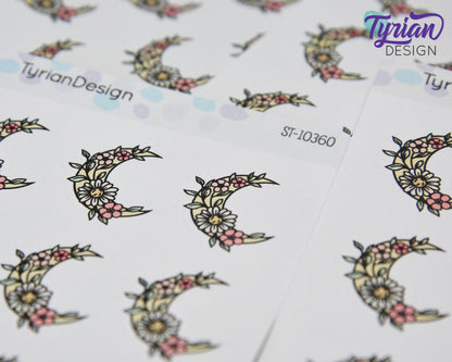 Pastel Watermelon Moon Stickers | Flower Moon | 9 Stickers per sheet | 1 x 1" Sticker size | | 3.5 x 4.5" Sheet | White or Clear Matte