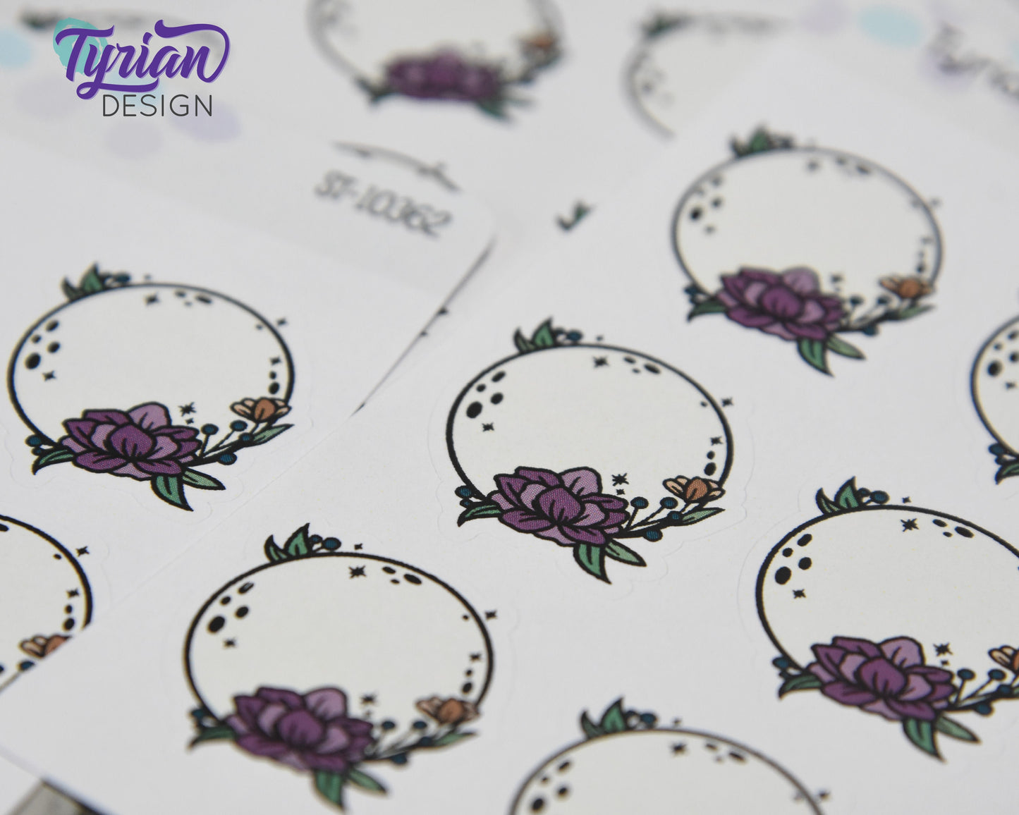 Full Moon Stickers | Full Moon with Flowers | 9 Stickers per sheet | 1 x 1" Sticker size | | 3.5 x 4.5" Sheet | White or Clear Matte