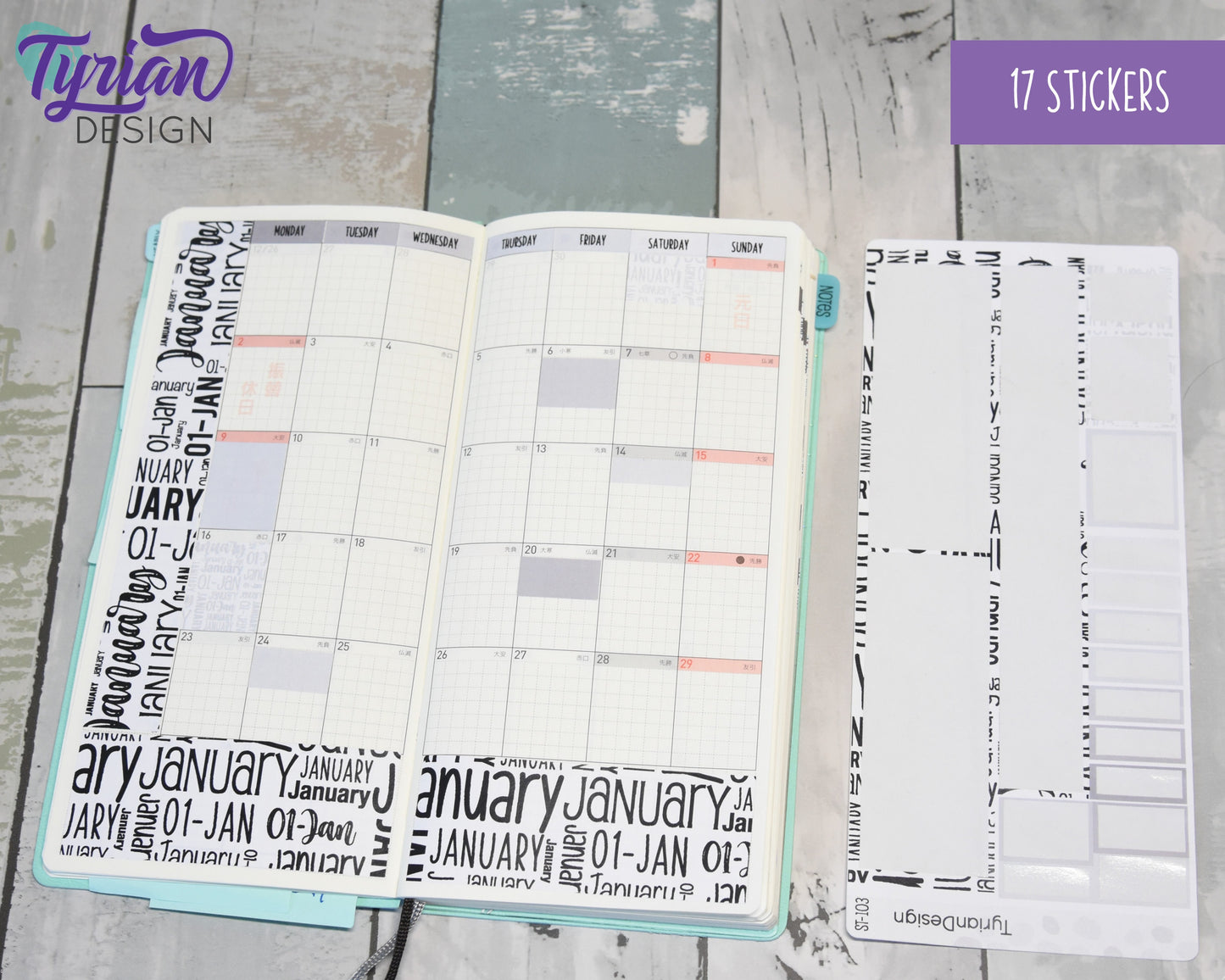 September Monthly Kit | Hobonichi Weeks | Monthly kit | Simple Hobonichi Kit | Sunday or Monday Start | 3.25x7.5 Sheet | 17 Stickers