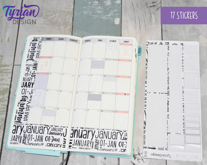 September Monthly Kit | Hobonichi Weeks | Monthly kit | Simple Hobonichi Kit | Sunday or Monday Start | 3.25x7.5 Sheet | 17 Stickers