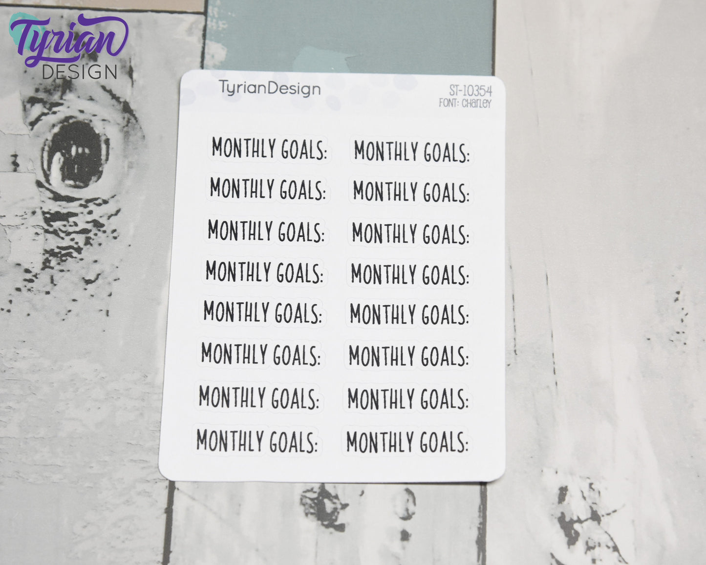 Monthly Goals Stickers |  1.34" x .35" each | 16 Stickers | Charley Font