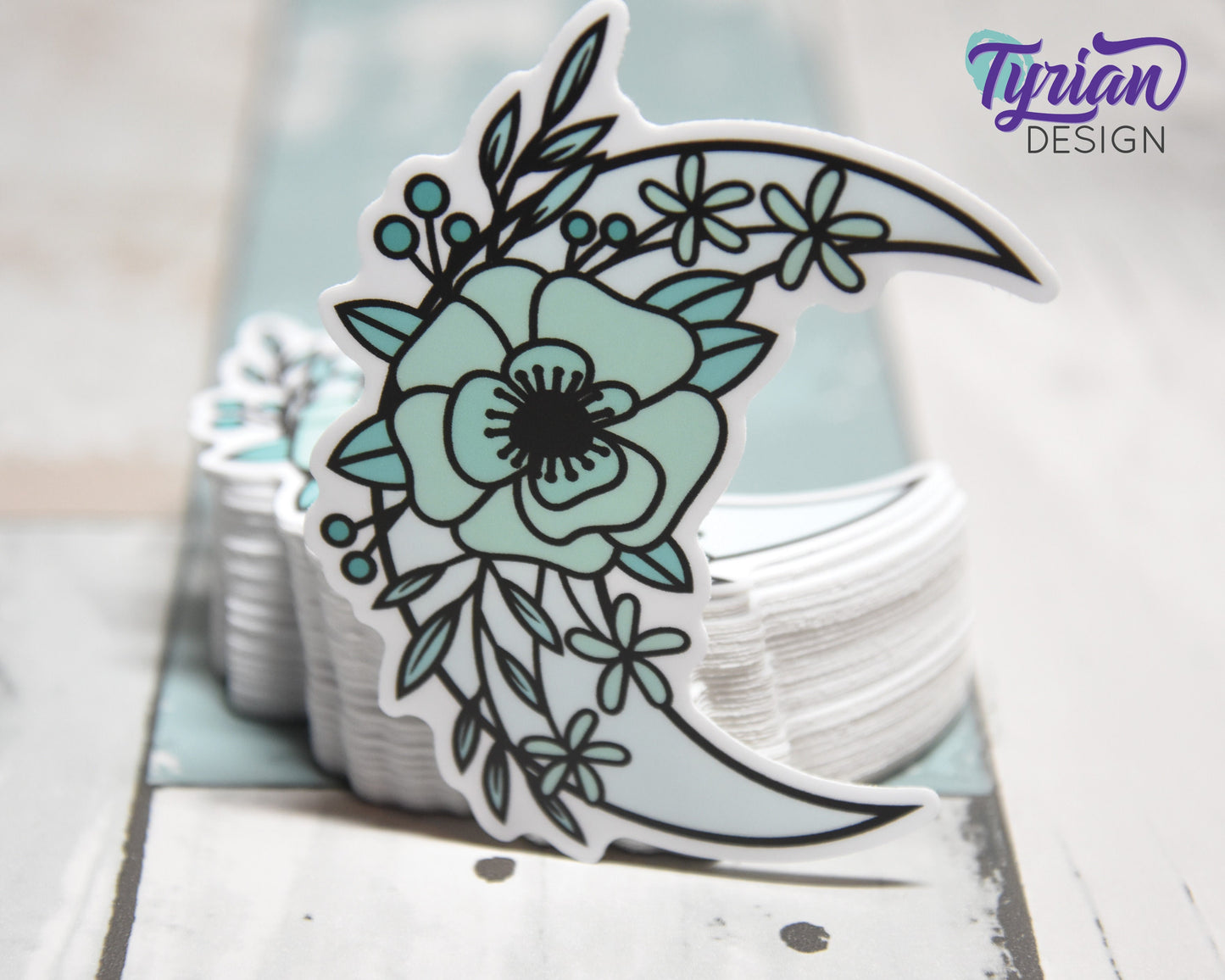Turquoise Moon Vinyl Sticker | High quality weather proof vinyl | 2.5 x 3" | Monotone Moon  Pastel sticker | Shades of Turquoise
