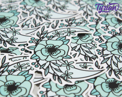 Turquoise Moon Vinyl Sticker | High quality weather proof vinyl | 2.5 x 3" | Monotone Moon  Pastel sticker | Shades of Turquoise