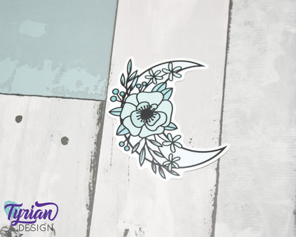 Turquoise Moon Vinyl Sticker | High quality weather proof vinyl | 2.5 x 3" | Monotone Moon  Pastel sticker | Shades of Turquoise