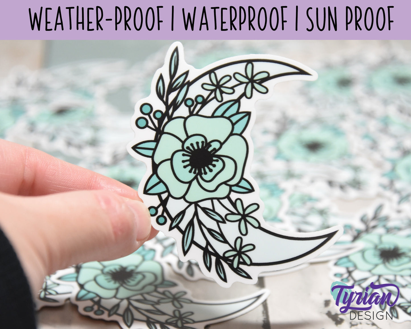 Turquoise Moon Vinyl Sticker | High quality weather proof vinyl | 2.5 x 3" | Monotone Moon  Pastel sticker | Shades of Turquoise