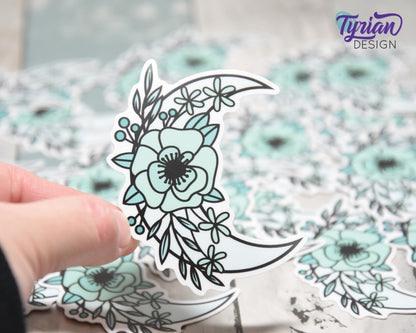 Turquoise Moon Vinyl Sticker | High quality weather proof vinyl | 2.5 x 3" | Monotone Moon  Pastel sticker | Shades of Turquoise