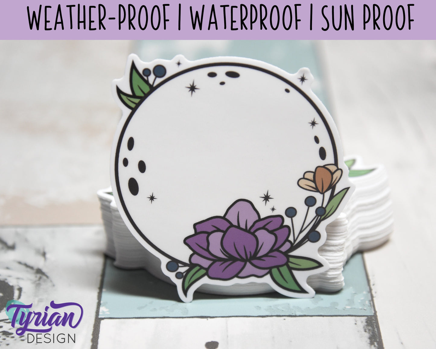 Full Moon Vinyl Sticker | High quality weather proof vinyl | 3" | Full Moon with Flowers sticker | Moon Sticker