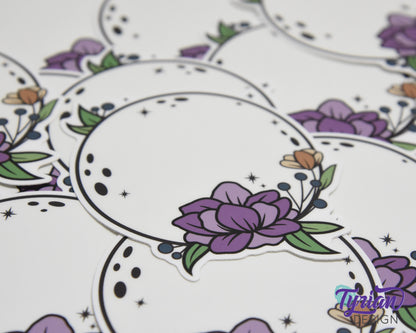 Full Moon Vinyl Sticker | High quality weather proof vinyl | 3" | Full Moon with Flowers sticker | Moon Sticker