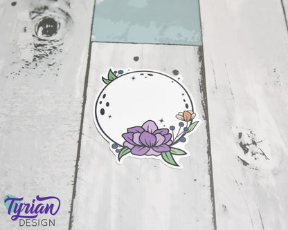 Full Moon Vinyl Sticker | High quality weather proof vinyl | 3" | Full Moon with Flowers sticker | Moon Sticker