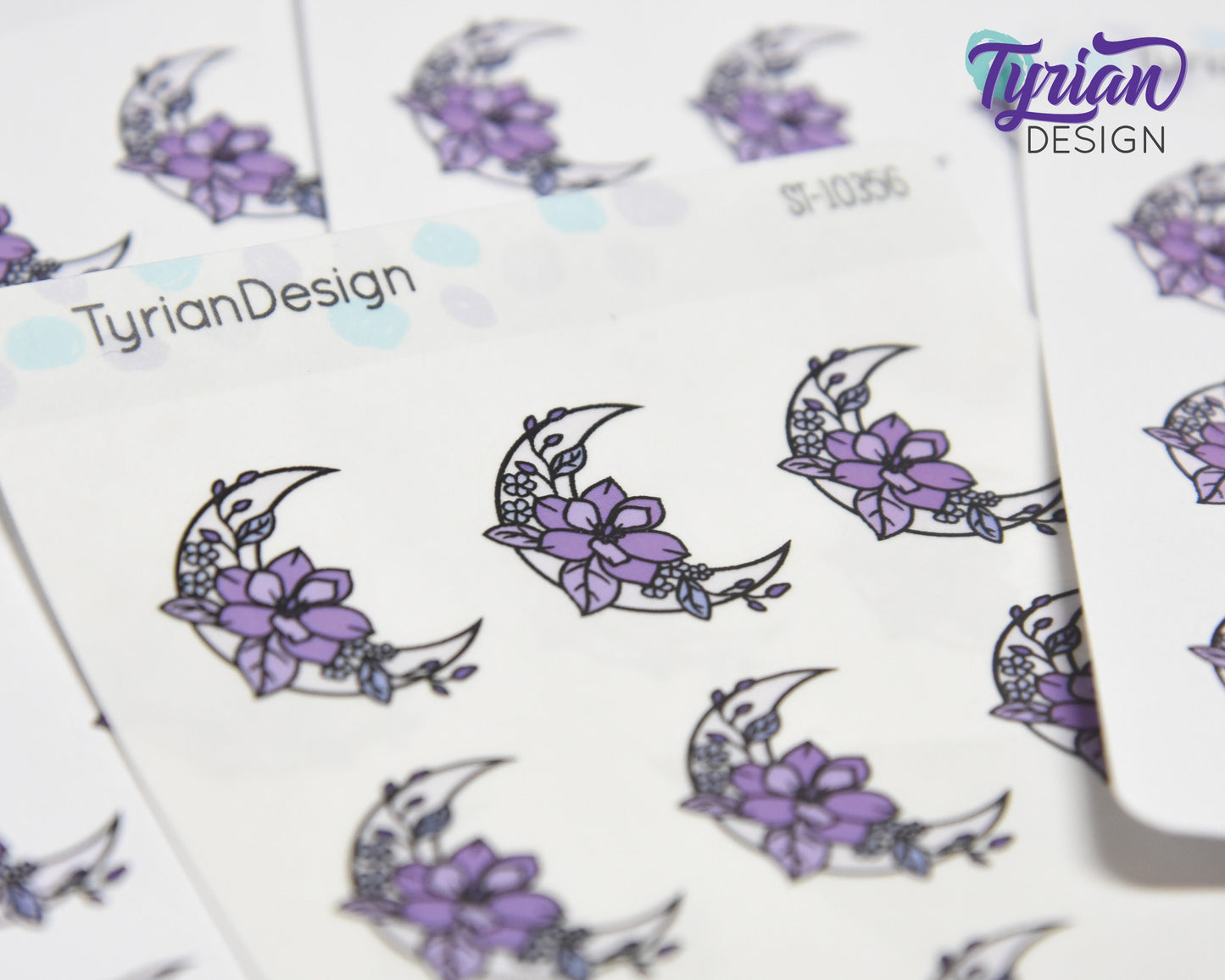 Purple Moon Stickers | Moon with Flowers | 9 Stickers per sheet | 1 x 1" Sticker size | | 3.5 x 4.5" Sheet | White or Clear Matte