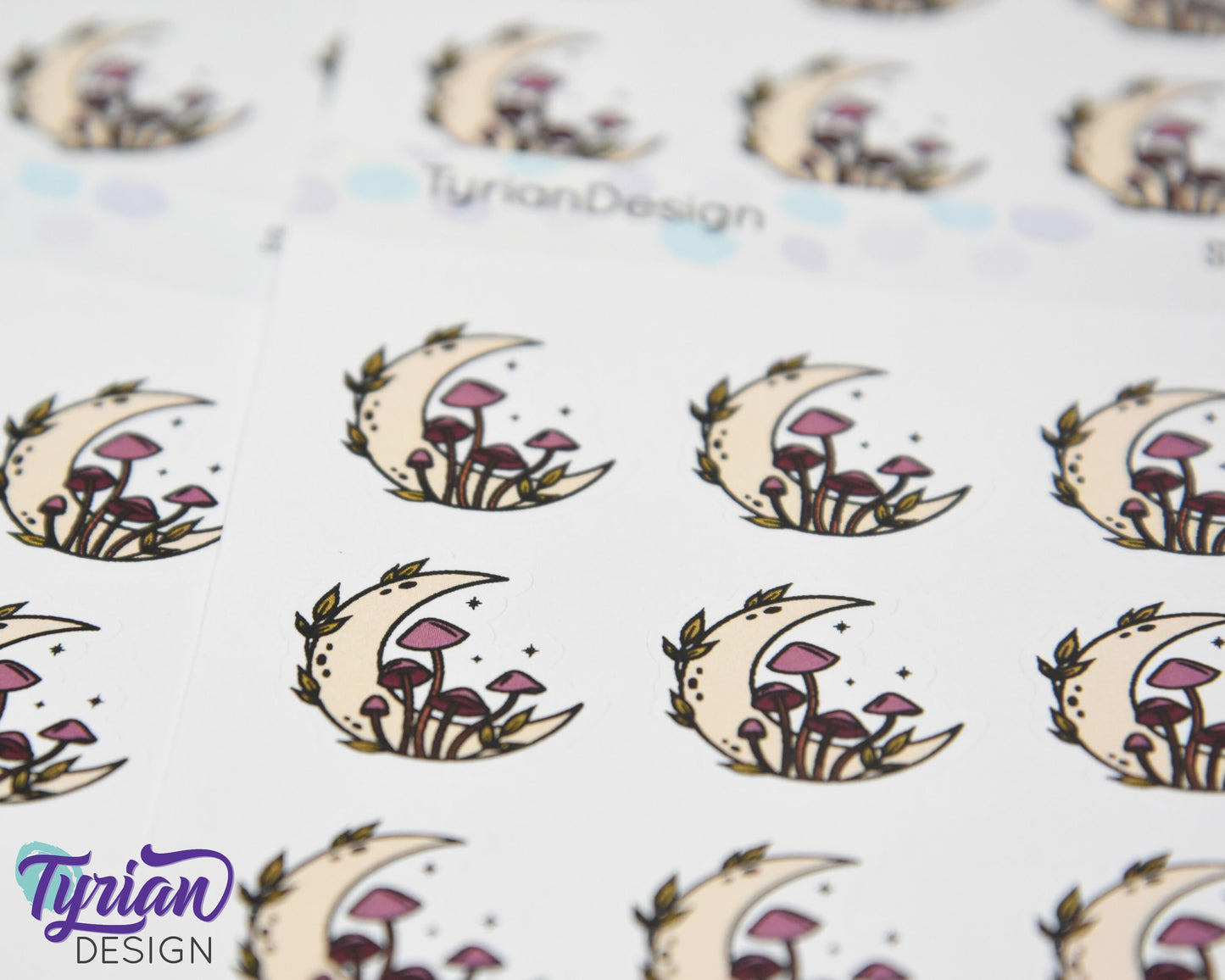 Fall Moon Stickers | Moon with Mushrooms | 9 Stickers per sheet | 1 x 1" Sticker size | | 3.5 x 4.5" Sheet | White or Clear Matte