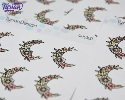 Pastel Watermelon Moon Stickers | Flower Moon | 9 Stickers per sheet | 1 x 1" Sticker size | | 3.5 x 4.5" Sheet | White or Clear Matte