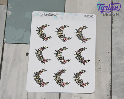 Pastel Watermelon Moon Stickers | Flower Moon | 9 Stickers per sheet | 1 x 1" Sticker size | | 3.5 x 4.5" Sheet | White or Clear Matte