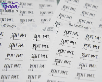 Rent Payment Stickers | 18 Stickers | 1" x .55" Each | Charley Font