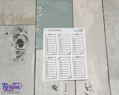 List Sticky Note Stickers | 6 Stickers | 1" x 2" each | Various Colors