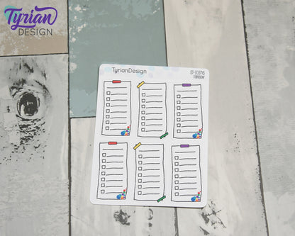 List Sticky Note Stickers | 6 Stickers | 1" x 2" each | Various Colors
