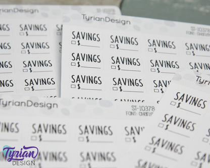 Savings Stickers | 24 Stickers | .73" x .54" Each | Charley Font