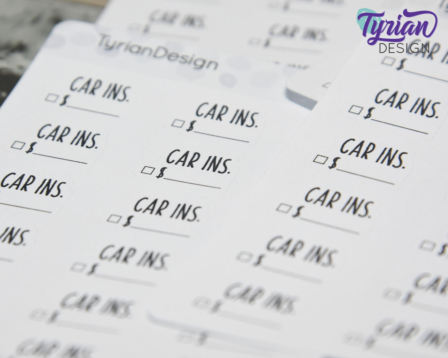 Car Insurance Stickers | 18 Stickers | .78" x .54" Each | Charley Font