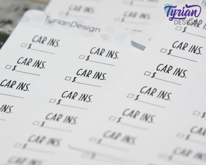 Car Insurance Stickers | 18 Stickers | .78" x .54" Each | Charley Font