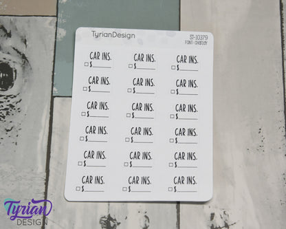 Car Insurance Stickers | 18 Stickers | .78" x .54" Each | Charley Font