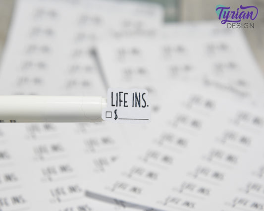Life Insurance Stickers | 18 Stickers | .78" x .54" Each | Charley Font