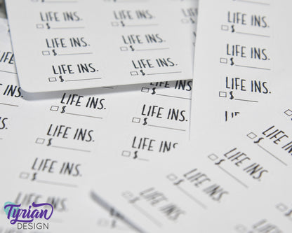 Life Insurance Stickers | 18 Stickers | .78" x .54" Each | Charley Font