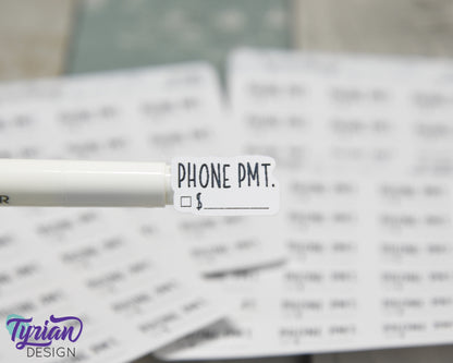 Phone Payment Stickers | 18 Stickers | .95" x .54" Each | Charley Font