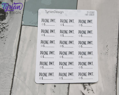 Phone Payment Stickers | 18 Stickers | .95" x .54" Each | Charley Font