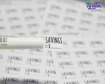 Savings Stickers | 24 Stickers | .73" x .54" Each | Charley Font